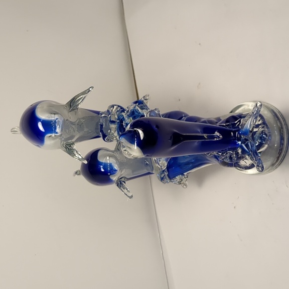 Handblown art glass statue. Dolphins jumping. Dark cobalt blue,lt blue,white. 9" - Picture 3 of 6